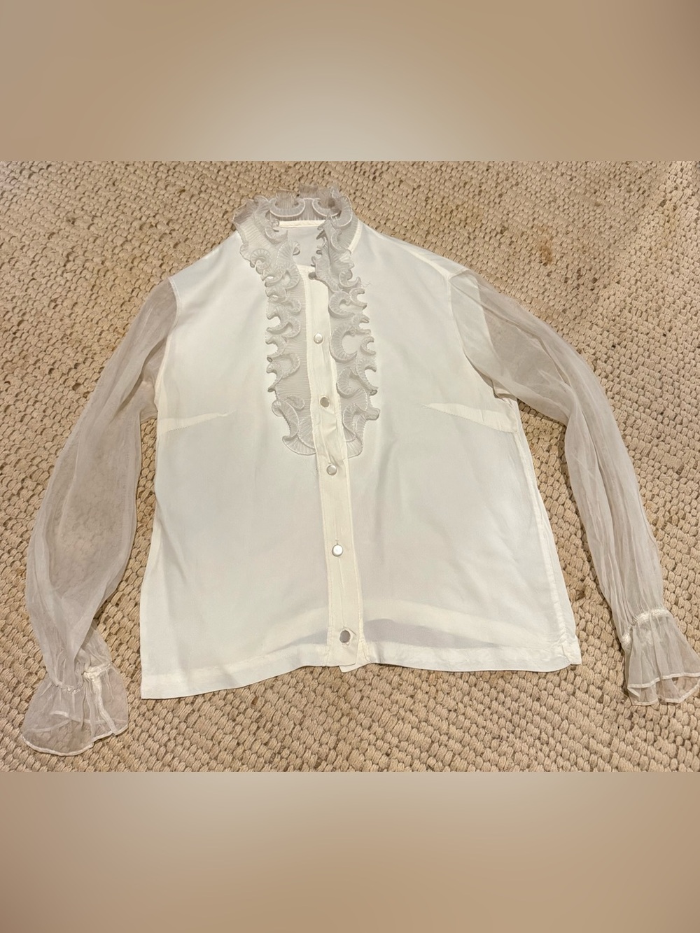 Sheer Ivory Ruffle Front Blouse